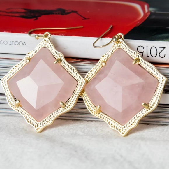 Kendra Scott "Kristen" Gold Rose Quartz Earrings - Picture 2 of 4